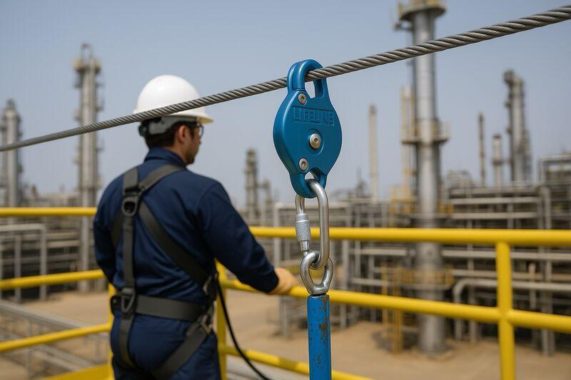 Fall protection rental gear including harnesses and self-retracting lifelines used on refineries across Saudi Arabia